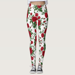 Elegant röd ros sömlöst blommigt mönster leggings