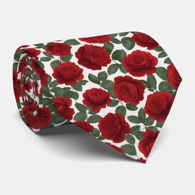 Elegant röd ros Sömlöst blommigt mönster Slips (Rullad)