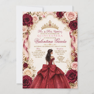 Elegant röd ros Sweet 15 Quinceañera inbjudan