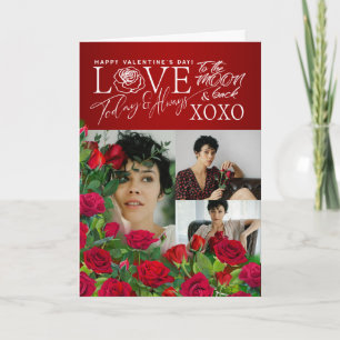 Elegant röd ros valentine-dagens kalligrafi foto kort
