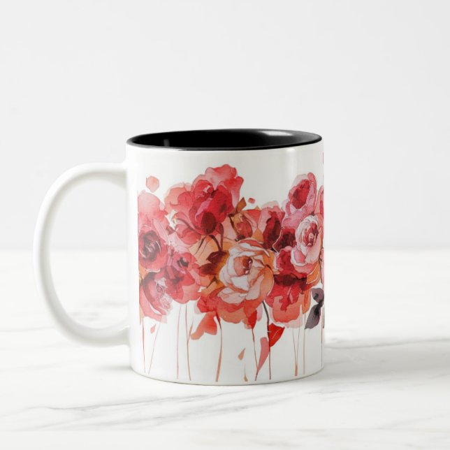 Elegant Röd ros Watercolor Mugg (Vänster)