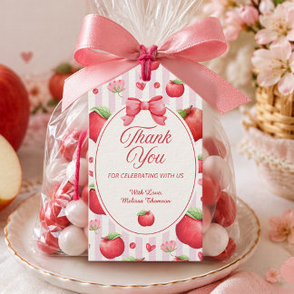 Elegant röd rosa äpple Coquette tack Presentetikett