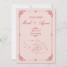 Elegant röd rosa bröllopshand linjekonst inbjudningar