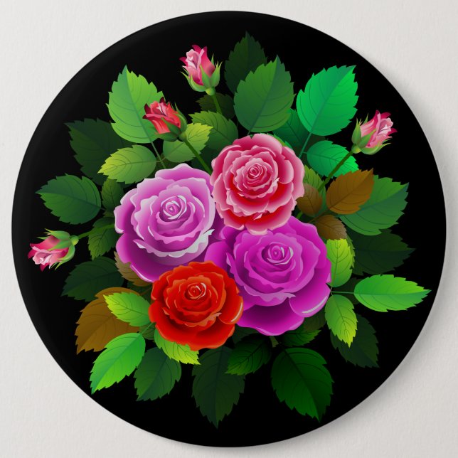 Elegant Röd Rosa och Lila Ro blomma Knapp (Framsida)
