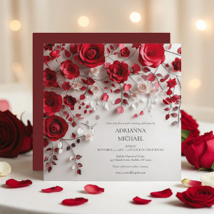 Elegant röd rosblomma bröllopsinbjudan inbjudningar