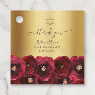 Elegant röd rosblomma i guld Bat Mitzvah tack Gåvor Etiketter