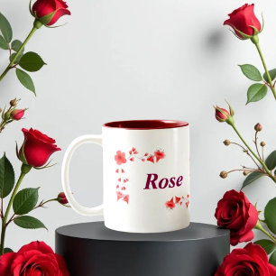 Elegant röd rosblomma monogram bokstav R & Anpassa Två-Tonad Mugg
