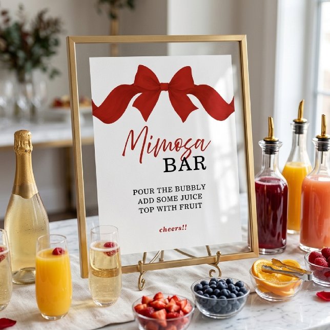 Elegant röd rosett Mimosa Bar Bröllopsdusch skylt (Skapare uppladdad)