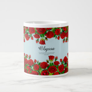 Elegant röd rosgräns Anpassat namn Trädgårdstema Jumbo Mugg
