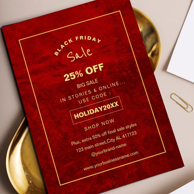 Elegant Röd Skrapa Högtidsrea Promotion  Reklamblad (Bold, bright, and full of deals – our red and gold scratch flyer #redgold #zazzlemade #christmas)