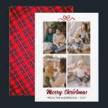 Elegant röd skript God Jul 4 Foto Collage Julkort<br><div class="desc">Ett sofistikerat julkort med vacker röd penselskrift och en ren rutnätslayout för fyra foton. Den perfekta balansen mellan modern typografi och traditionella festliga element för dina familjehälsningar.</div>