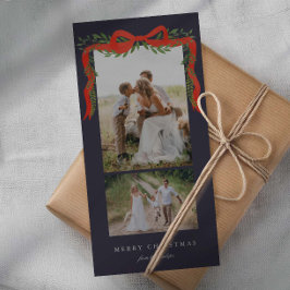 Elegant röd slinga med grönska 2 Foto jul Julkort