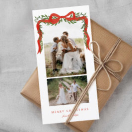 Elegant röd slinga med grönska 2 Foto jul Julkort