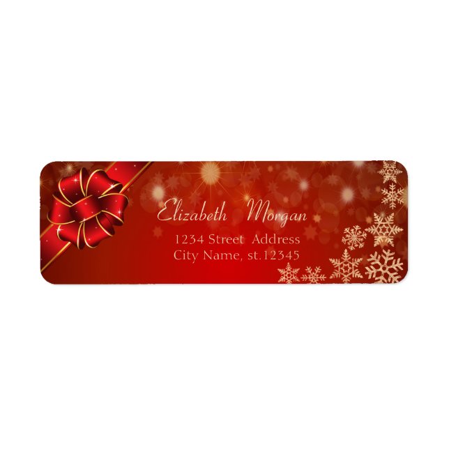 Elegant röd slinga, snöflingor returadress etikett (Framsidan)
