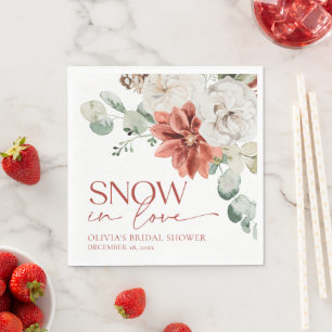 Elegant röd snö i kärlek vinter bröllopsdusch pappersservett