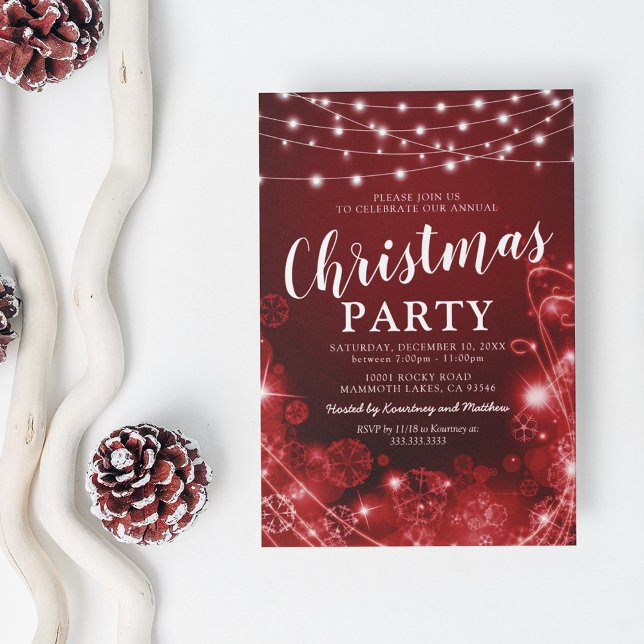 Elegant röd snöflinga julfest inbjudningar (Skapare uppladdad)