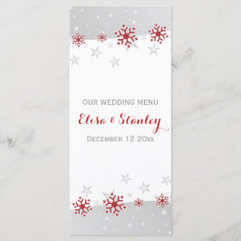 Elegant röd, snöflingor bröllop Menu-kort Meny