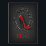 elegant röd stiletto modern flickig födelsedagsfes inbjudningar<br><div class="desc">eleganta röda stiletto moderna flickiga födelsedagsinbjudningar</div>