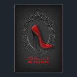 elegant röd stiletto modern flickig födelsedagsfes inbjudningar<br><div class="desc">eleganta röda stiletto moderna flickiga födelsedagsinbjudningar</div>
