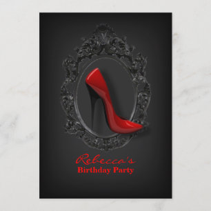 elegant röd stiletto modern flickig födelsedagsfes inbjudningar