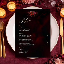 Elegant röd svart blommigt Bröllop moody Meny