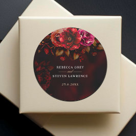Elegant röd svart blommigt Bröllop romantisk moody Runt Klistermärke