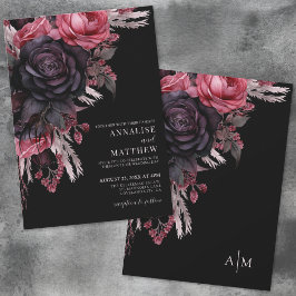 Elegant röd svart blomsterbröllop inbjudningar