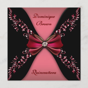 Elegant röd svart diamantpilbåge Quinceanera Inbjudningar