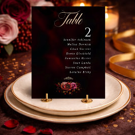 elegant röd svart dyster blomsterbröllop bord numm