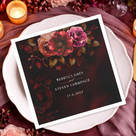 Elegant röd svart dyster blomsterbröllop pappersservett