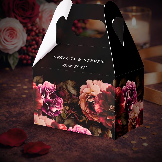 Elegant röd svart dyster blomsterbröllop  presentaskar (Skapare uppladdad)