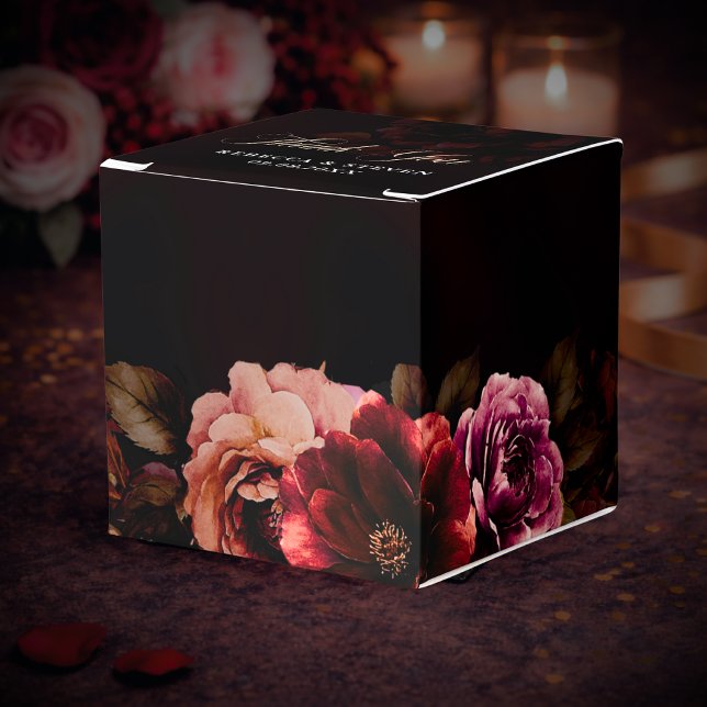 Elegant röd svart dyster blomsterbröllop  presentaskar (Skapare uppladdad)