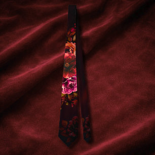 Elegant röd svart dyster blomsterbröllop slips