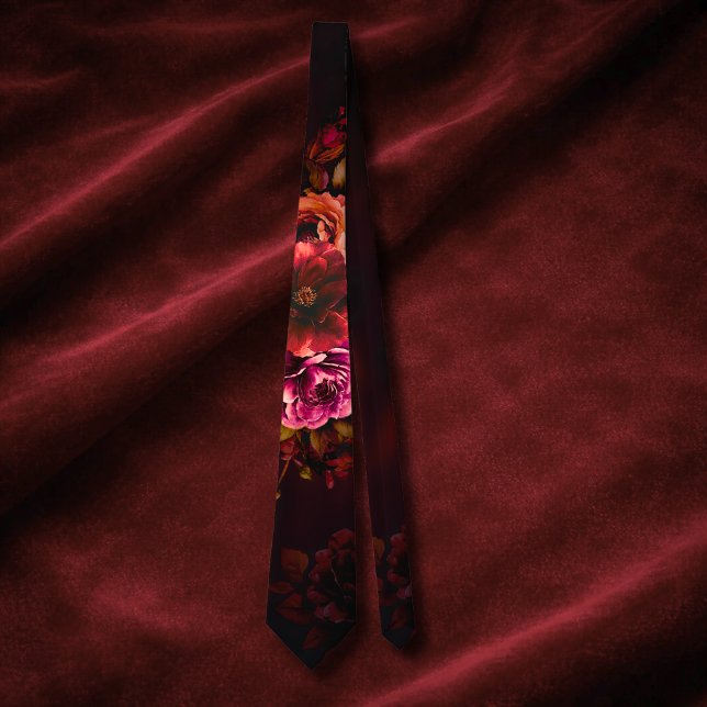 Elegant röd svart dyster blomsterbröllop  slips (Skapare uppladdad)
