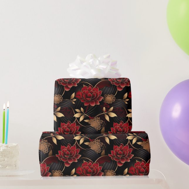 Elegant röd, svart och guld blommig marmormönster presentpapper (Festgåvor)