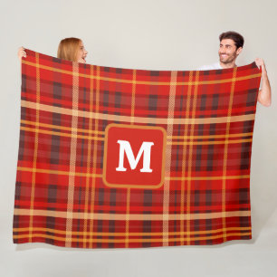 Elegant röd svart rutig monogram anpassad fleecefilt