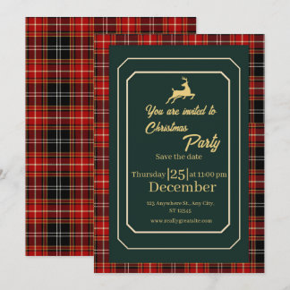 Elegant röd tartan-rutig julfest inbjudningar
