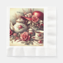 Elegant röd tekväll floral papper servett