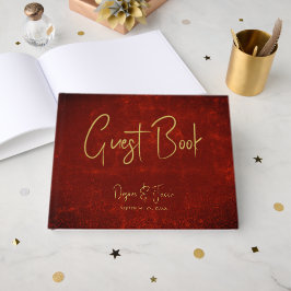 Elegant röd textur Guld Country Rustik jul Gästböcker