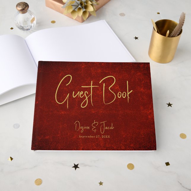 Elegant röd textur Guld Country Rustik jul Gästböcker (Framsida Öppen)