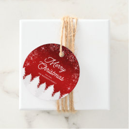 Elegant Röd | Träd & Snöflingor Julfest Gåvor Etiketter