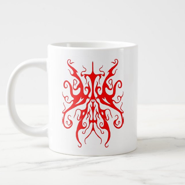 Elegant röd tribal mask abstrakt design jumbo mugg (Vänster)