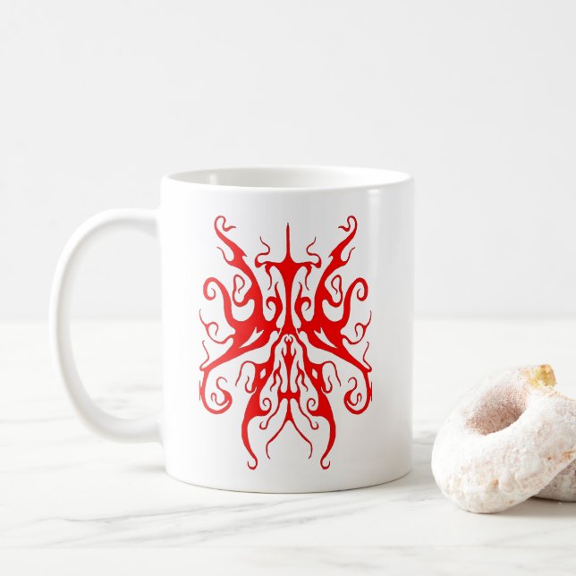 Elegant röd tribal mask abstrakt design kaffemugg (Med munk)