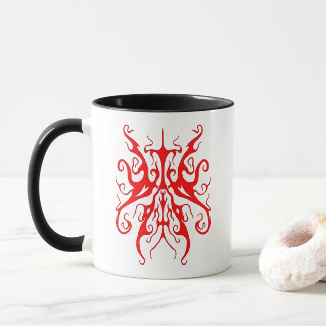 Elegant röd tribal mask abstrakt design mugg (Med munk)