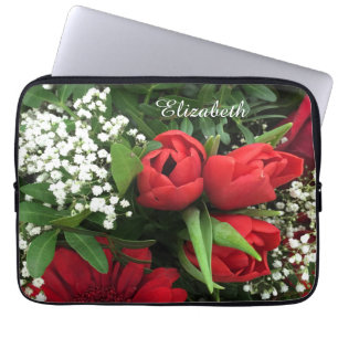 Elegant röd tulpanpersonliglaptop sleeve