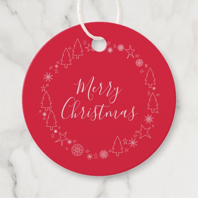 Elegant Röd Ursprunglig julfransfrand Gåvor Etiketter (Framsida)