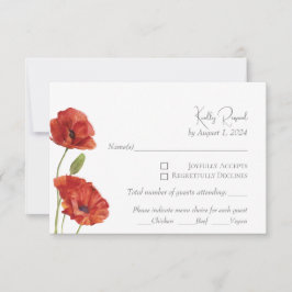 Elegant röd vallmo vattenfärg blommor bröllop RSVP OSA Kort