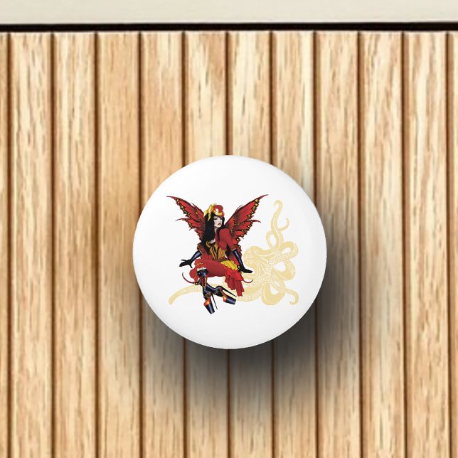 Elegant röd viktoriansk steampunk fe Octopus Knopp (Skapare uppladdad)