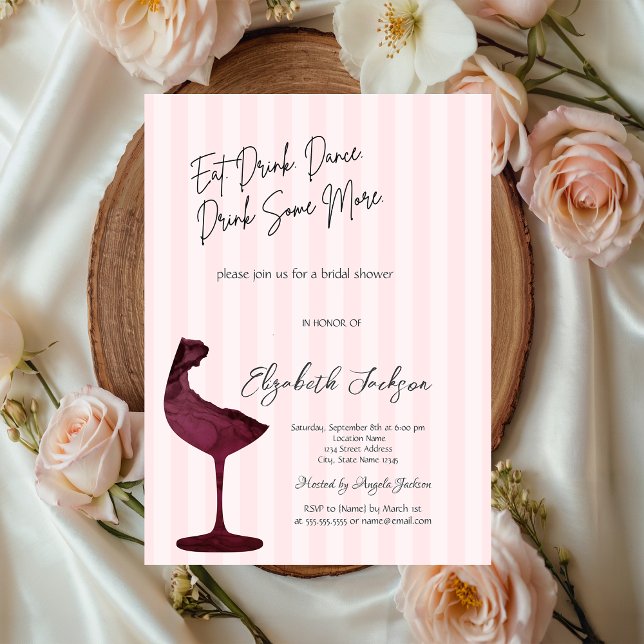 Elegant röd vin Glas Rosa randig  Inbjudningar (Skapare uppladdad)