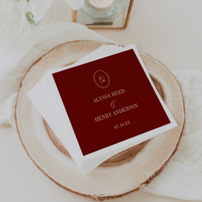 Elegant röd vinmonogram bröllopsnamn pappersservett (Skapare uppladdad)